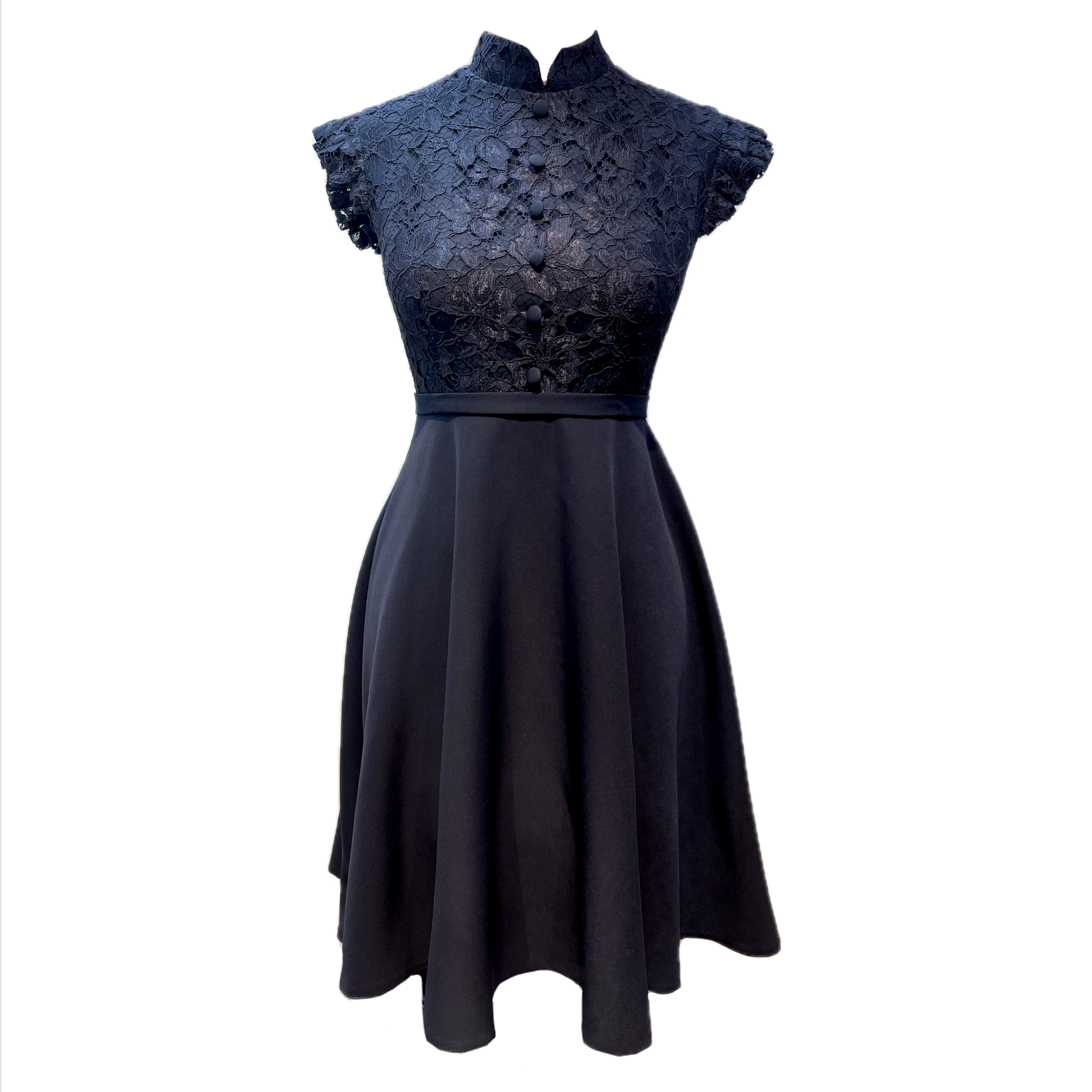 پیراهن میدی بالا دانتل سرمه ای کد 4054