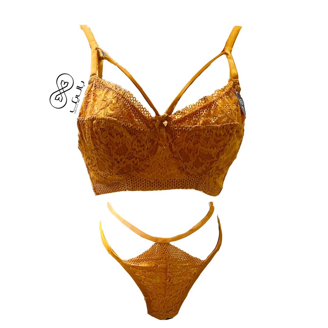 ست شورت و سوتین توری ترک برند arona کد G211 رنگ زرد