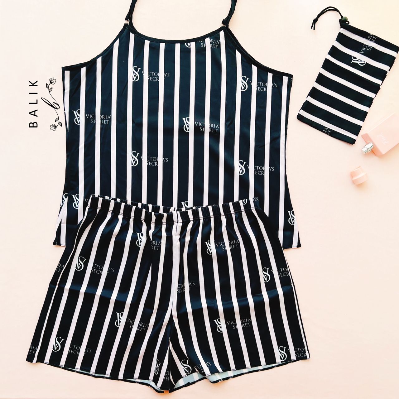 تاپ و شورتک زنانه ساتن ابریشم کد 320 طرح victoria's secret